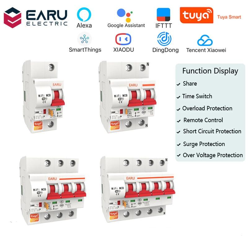 1P 2P 3P 4P 10A-125A Wireless Smart WIFI Circuit Breaker Timer Tuya APP Vioce Remote Control Switch Amazon Alexa Google Home.