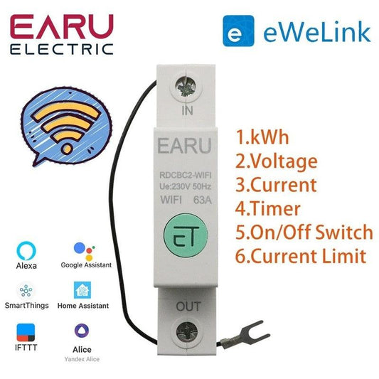 1P Din Rail WIFI Smart Energy Meter Power Consumption kWh Meter Circuit Breaker Time Timer Switch Relay Voltmeter for Smart Home.