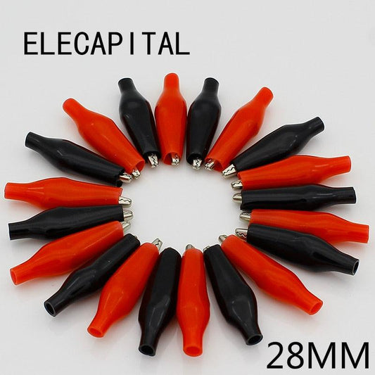 20pcs/lot 28MM Metal Alligator Clip G98 Crocodile Electrical Clamp for Testing Probe Meter Black and Red with Plastic Boot. aligator clip
