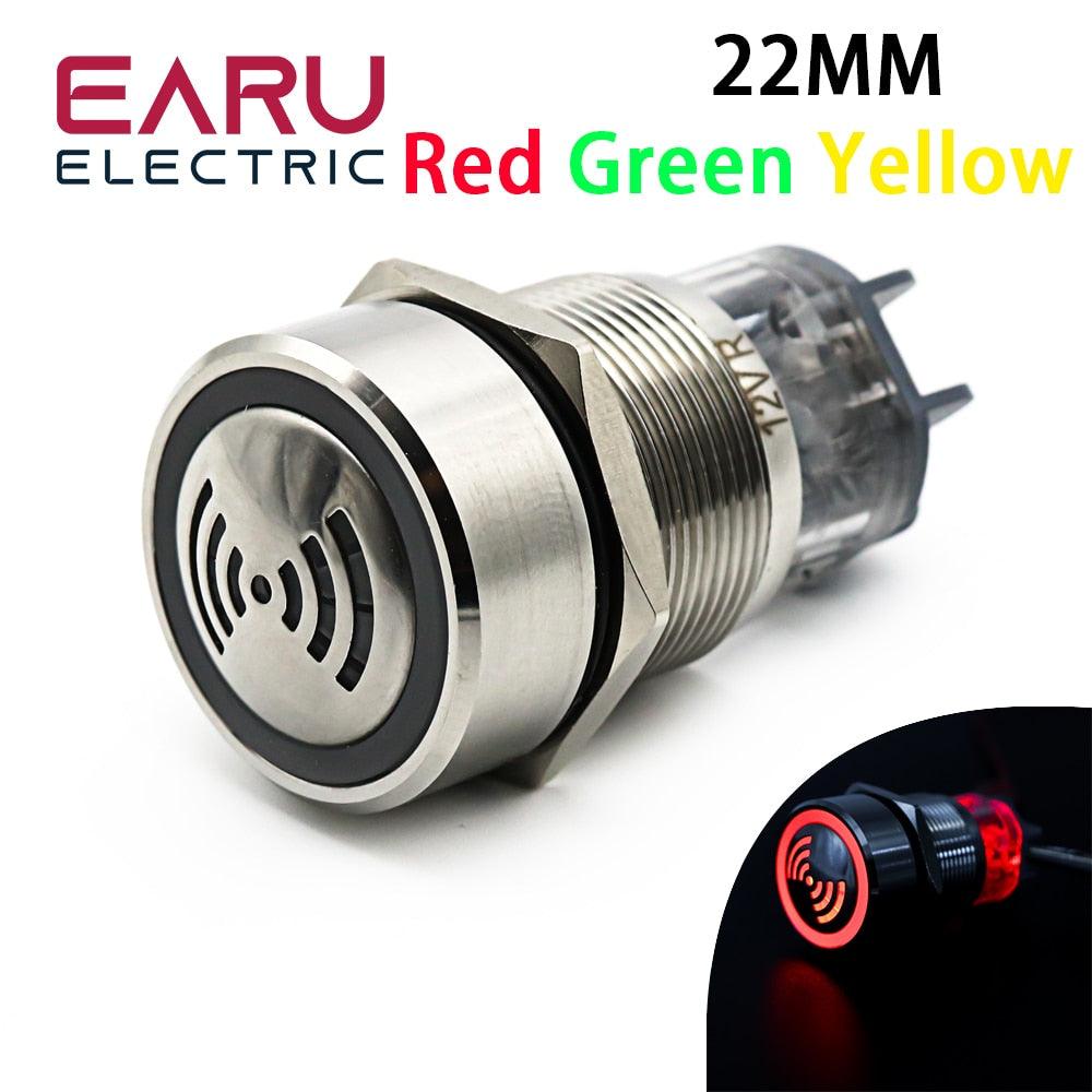 22mm IP67 Ultrashort Flash LED Alarm Indicator Light Signal Lamp Flashmetal Buzzer 12V 24V 220V Intermittent sound Waterproor.buzzer 22mm