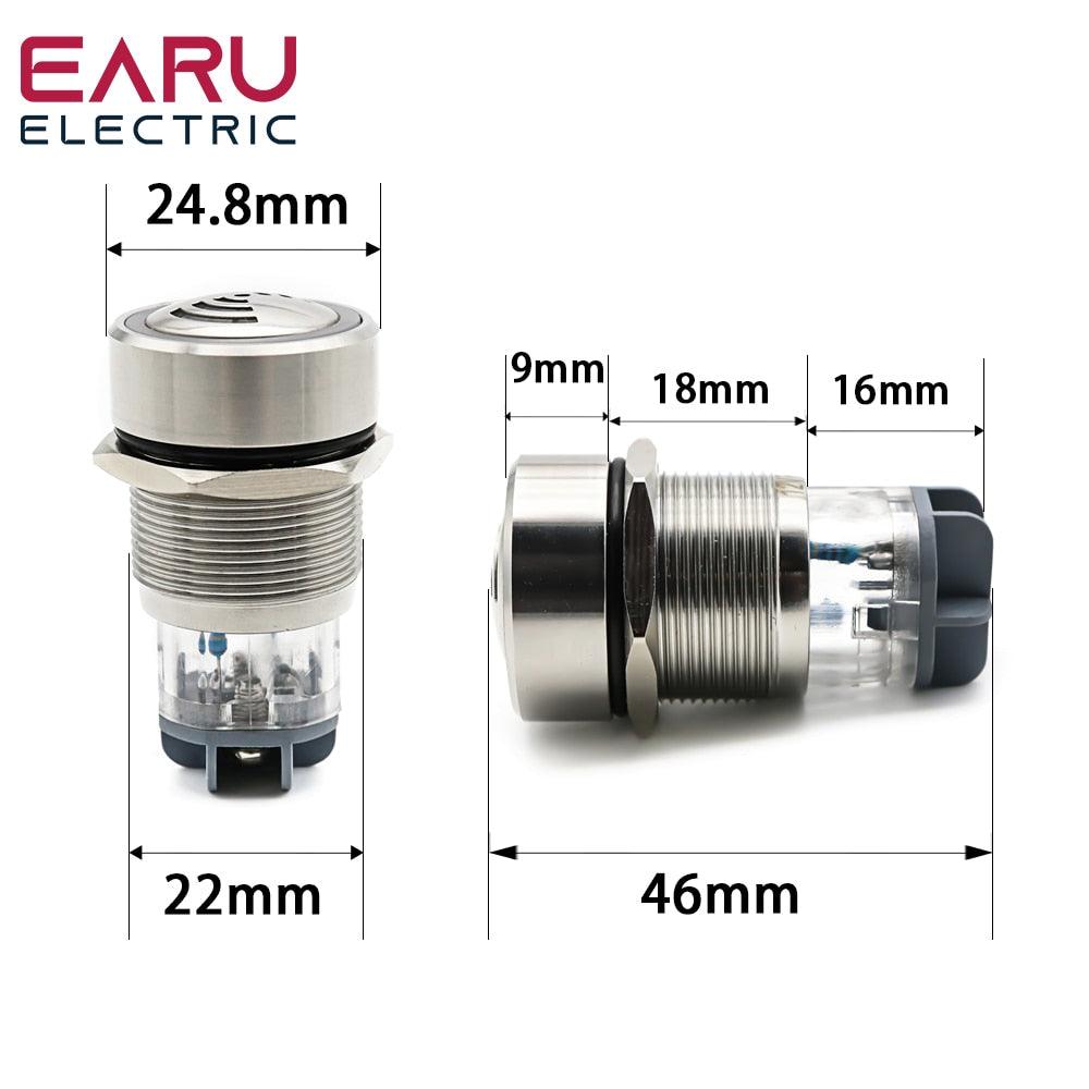 22mm IP67 Ultrashort Flash LED Alarm Indicator Light Signal Lamp Flashmetal Buzzer 12V 24V 220V Intermittent sound Waterproor.buzzer 22mm