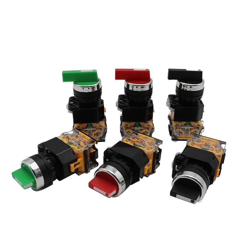 22MM Latching Momentary Selector Switch 2NO 3Position Rotary Switches DPST 4 Screws 10A 400V Power Switch ON/OFF Red Green Black.la38 series button switch