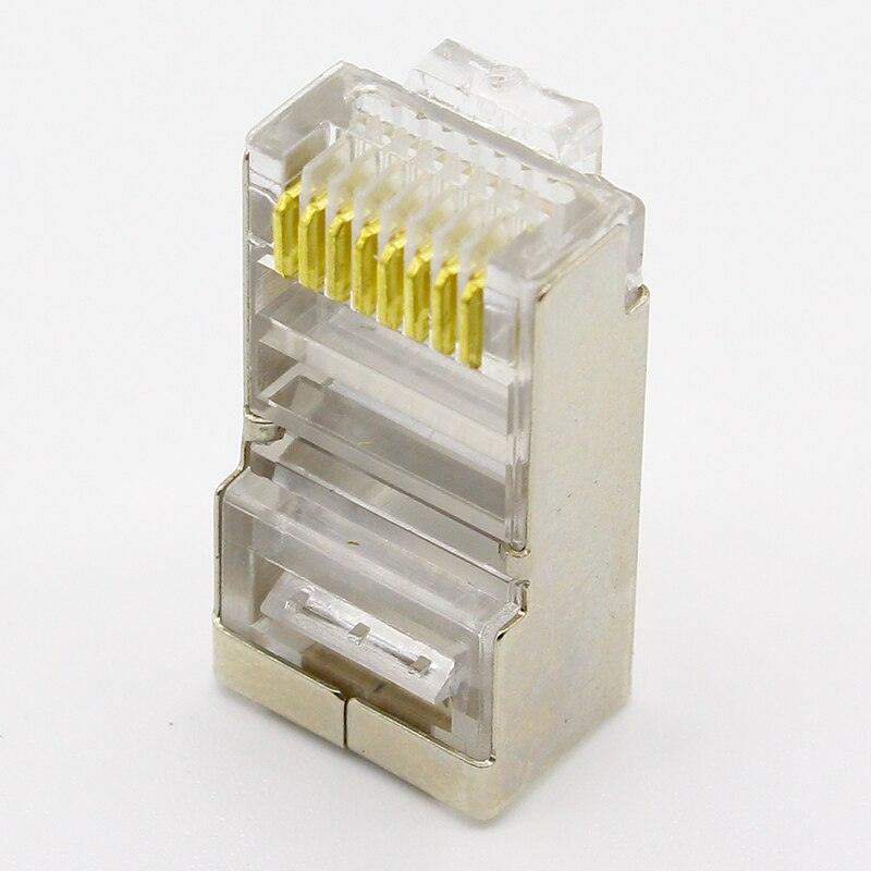 50pcs rj45 connector cat6 shielded network connectors rj45 plug 8p8c terminals for stp ethernet Cable switches modem.