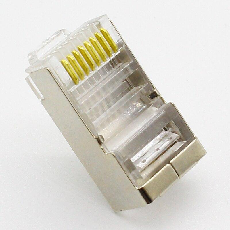50pcs rj45 connector cat6 shielded network connectors rj45 plug 8p8c terminals for stp ethernet Cable switches modem.
