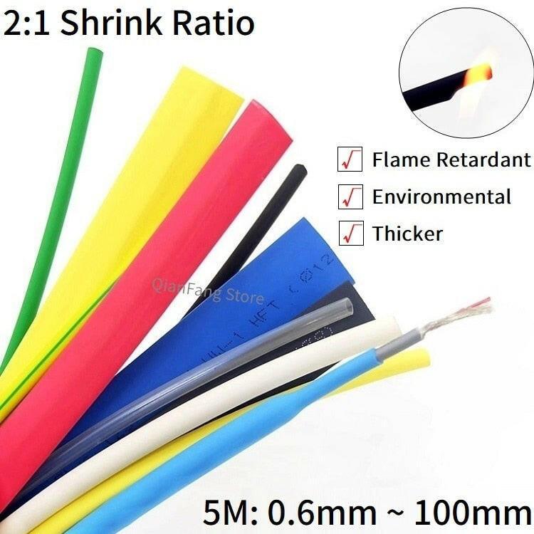5M Heat Shrink Tube 1 ~ 50mm Diameter Insulated Polyolefin 2:1 Shrinkage Ratio Wire Wrap Connector Line Repair 600V Cable Sleeve.