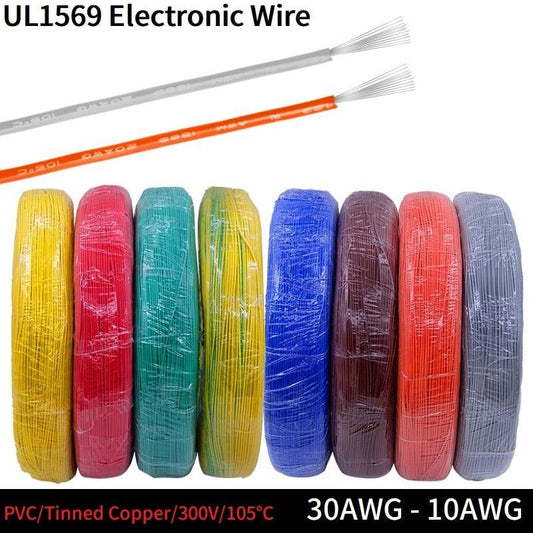 5M/10M Copper Wire 30 28 26 24 22 20 18 16 14 AWG Environmental PVC Insulated Tinned plated UL1569 DIY Line LED Electronic Cable.