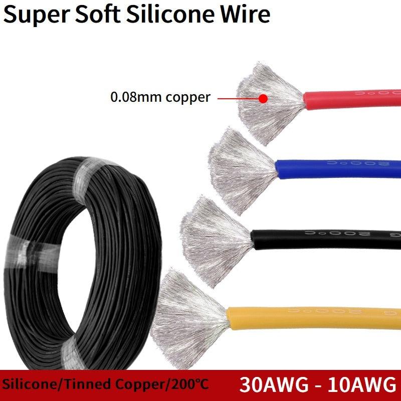 5M/10M Copper Wire Super Soft Silicone Rubber 30AWG-10AWG Heat-resistant Ultra Flexible Electronic Cord High Temperature Cable.