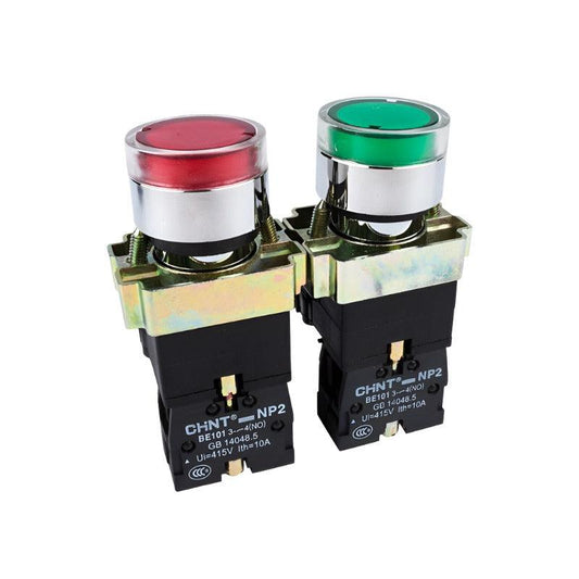 CHINT Push Button Switch with Light Switch NP2-BW3365/3565/3465 24V 220V LED Light Push Button Reset.