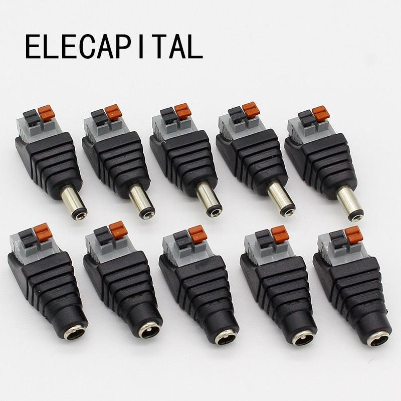 5pcs DC Male +5 pcs DC Female connector 2.1*5.5mm DC Power Jack Adapter Plug Connector for 3528/5050/5730 single color led strip.