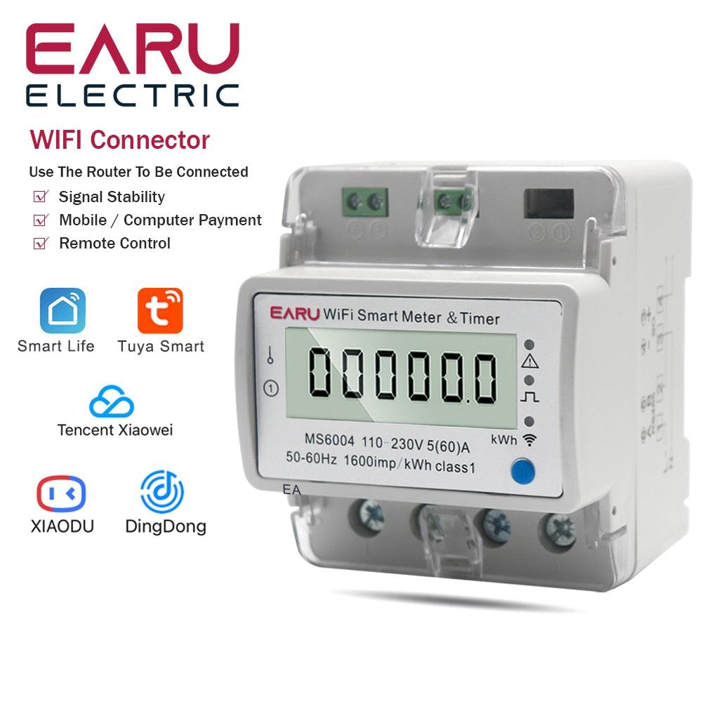 60A AC110-230V TUYA Single Phase WIFI Smart Energy Meter Kwh Monitoring Circuit Breaker Timer Voltage Current Protection RS485.