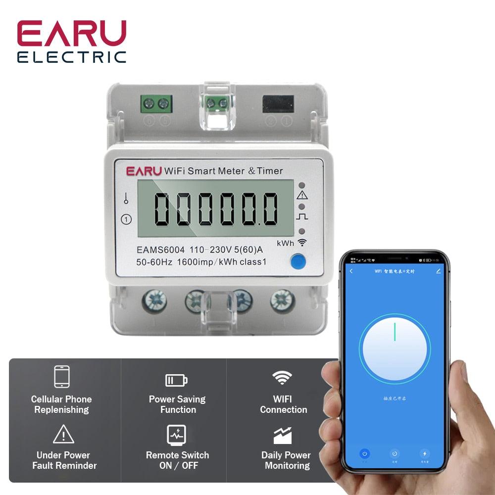 60A AC110-230V TUYA Single Phase WIFI Smart Energy Meter Kwh Monitoring Circuit Breaker Timer Voltage Current Protection RS485.