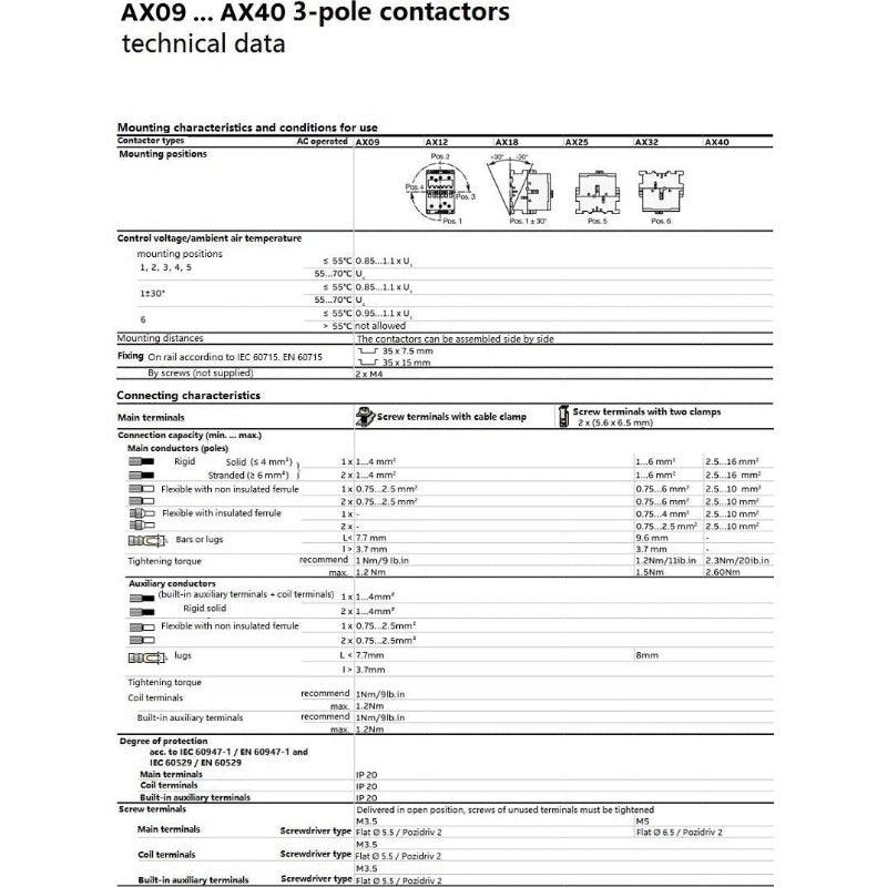 ABB- Contactors AX series| AX25-30-10 (1NO)   AX25-30-01 (1NC) optional.