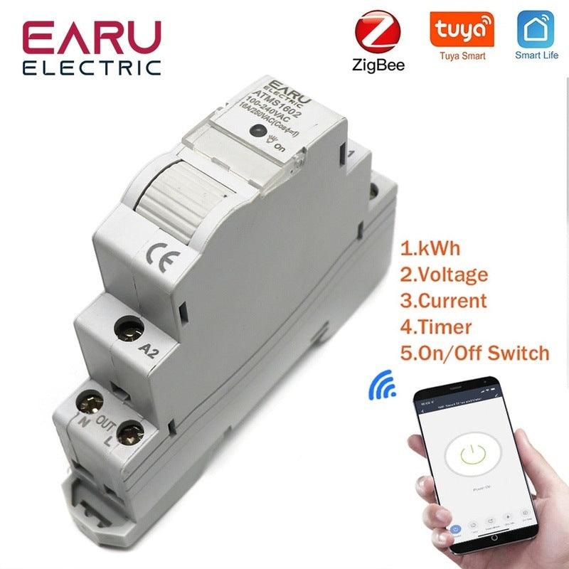AC 110V 220V 16A Din Rail WIFI / Zigbee Smart Timer Relay Switch Breaker Remote Control by Tuya APP KWH Energy Power Meter.din rail timer relay