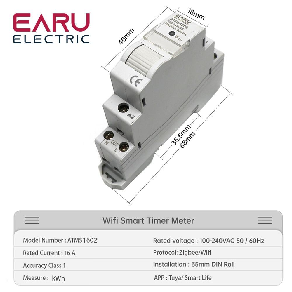 AC 110V 220V 16A Din Rail WIFI / Zigbee Smart Timer Relay Switch Breaker Remote Control by Tuya APP KWH Energy Power Meter.