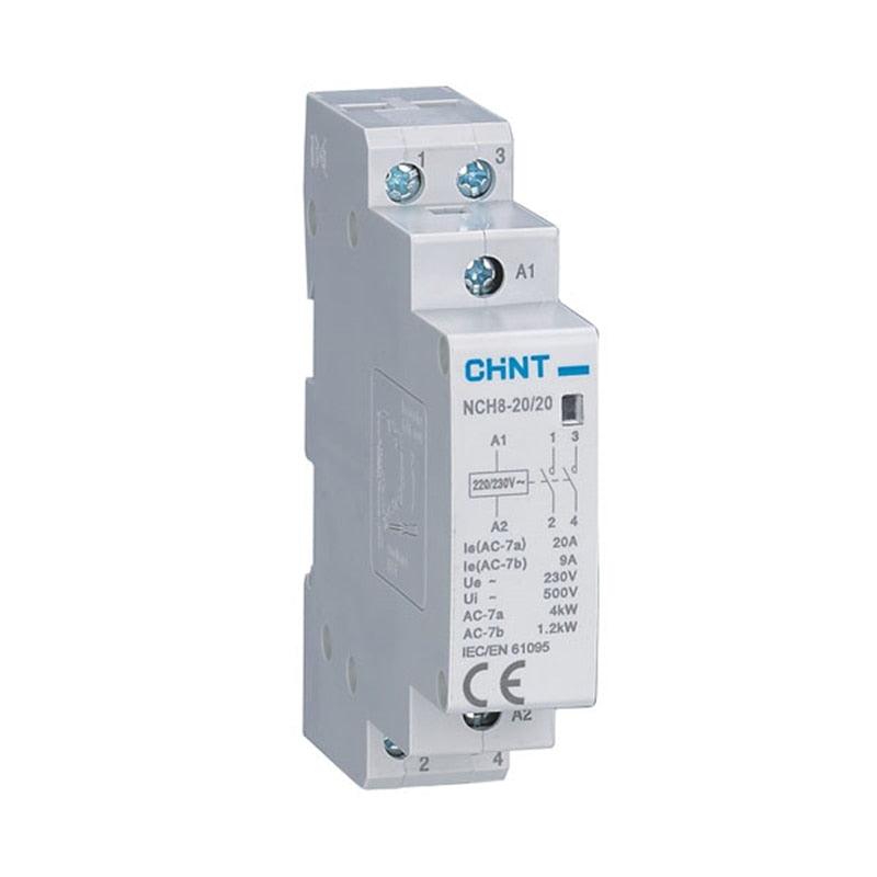 CHNT Slim Din Rail Mounted Modular Household AC Contactor 220VAC 20A NCH8-20/20 2NO, NCH8-20/11 1NO+1NC, NCH8-20/02 2NC.