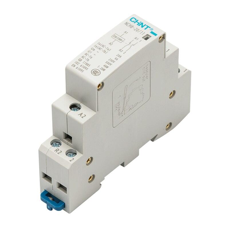 CHNT Slim Din Rail Mounted Modular Household AC Contactor 220VAC 20A NCH8-20/20 2NO, NCH8-20/11 1NO+1NC, NCH8-20/02 2NC.