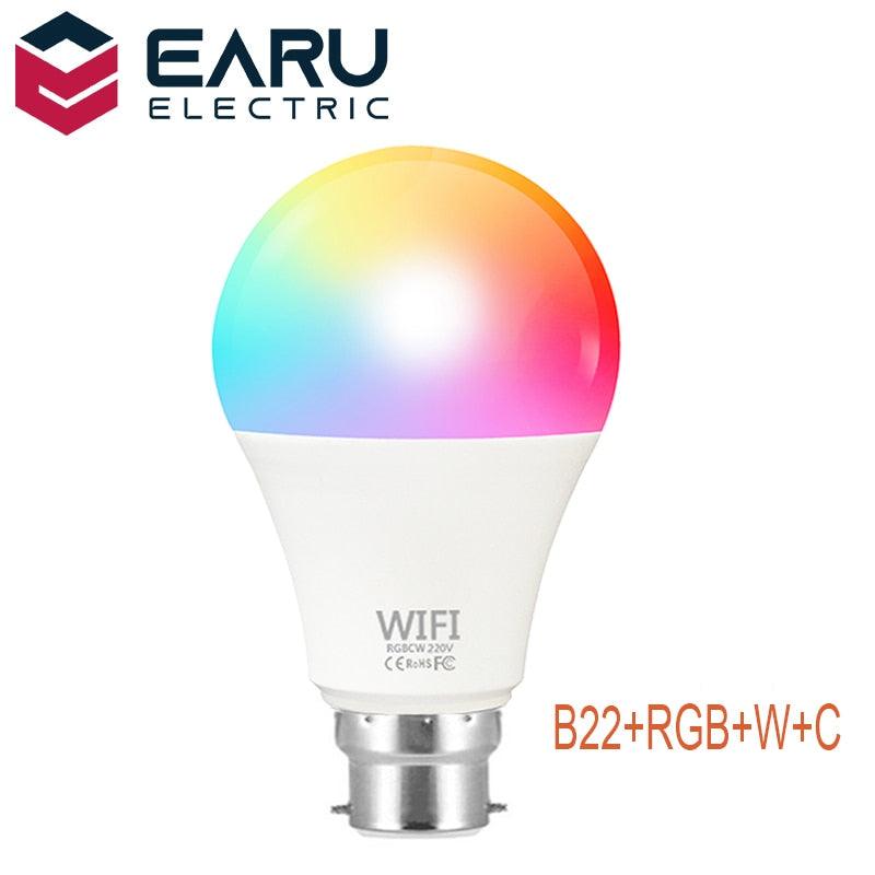 Dimmable 15W WiFi Smart Light Bulb B22 E27 LED RGB Lamp Work with Alexa/Google Home RGB+White Dimmable Timer Function Magic Bulb.