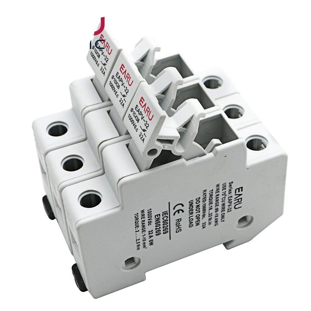 Din Rail Solar PV DC Fuse Holders with Indicator Light suitable for 10*38mm DC PV Fuse Link for Solar Photovoltaic System Pro.