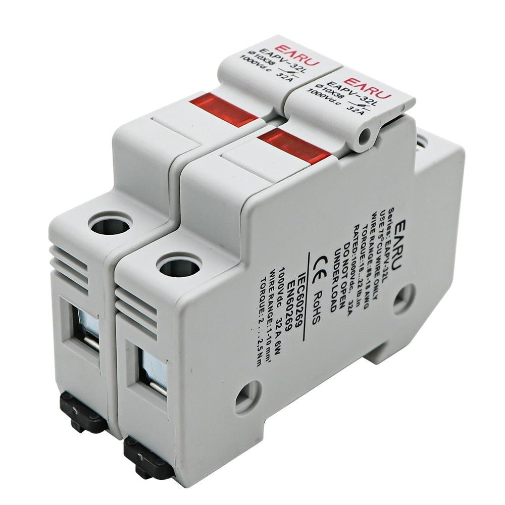 Din Rail Solar PV DC Fuse Holders with Indicator Light suitable for 10*38mm DC PV Fuse Link for Solar Photovoltaic System Pro.