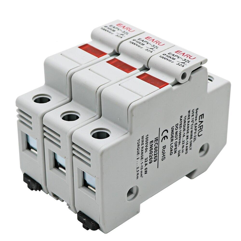 Din Rail Solar PV DC Fuse Holders with Indicator Light suitable for 10*38mm DC PV Fuse Link for Solar Photovoltaic System Pro.