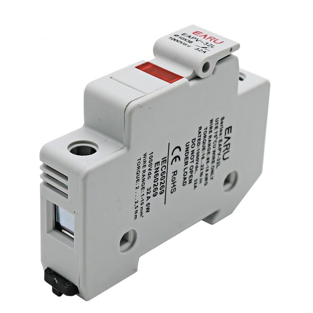 Din Rail Solar PV DC Fuse Holders with Indicator Light suitable for 10*38mm DC PV Fuse Link for Solar Photovoltaic System Pro.