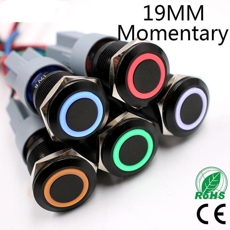 MOMENTARY SWITCH,EARU-19mm Alumina Black Body Press Momentary Metal Push Button Switch