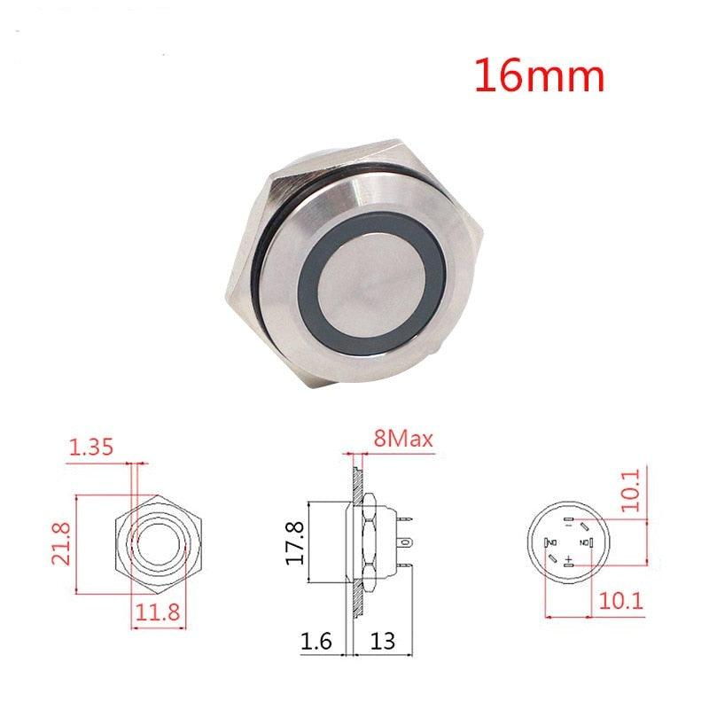 EAUR- 12-30mm 3 Triple Color RGB LED Light Mirco Switch Momentary Metal Push Button.