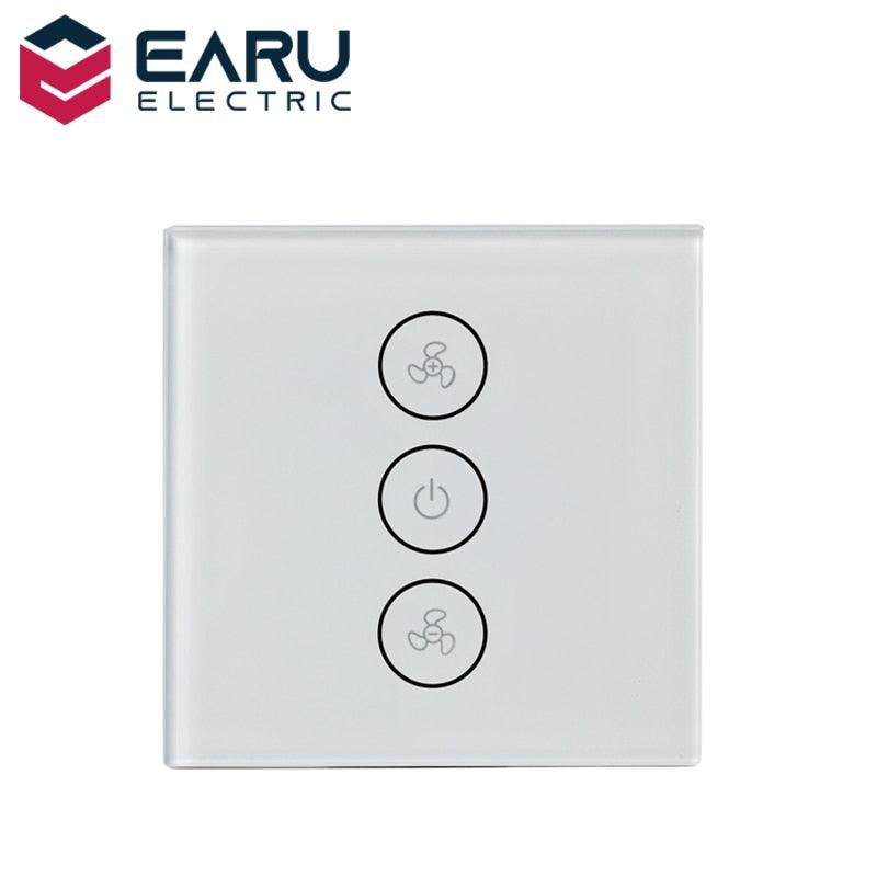 EU US WiFi Smart Fan Motor Speed Controller Glass Panel Wall Touch Switch Timer Remote Control Smart Life Tuya Alexa Google Home.