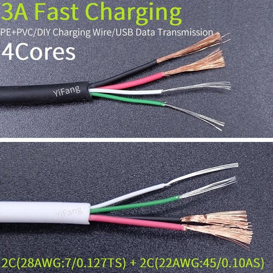 Fast Charging Wire DIY Repair Connector Data Transmission 3A  Android Micro iPhone Type C 4Cores Quick Charge USB Keyboard Cable.