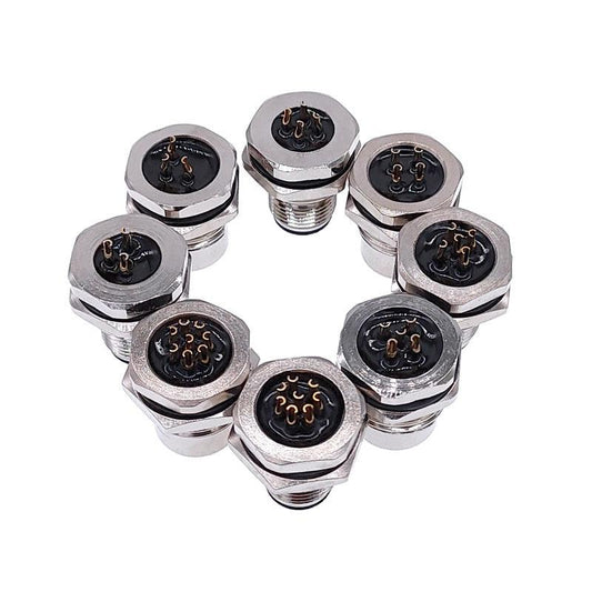 Front nut flange socket 3/4/5/8pin M1216 screw threaded male female sensor connector.