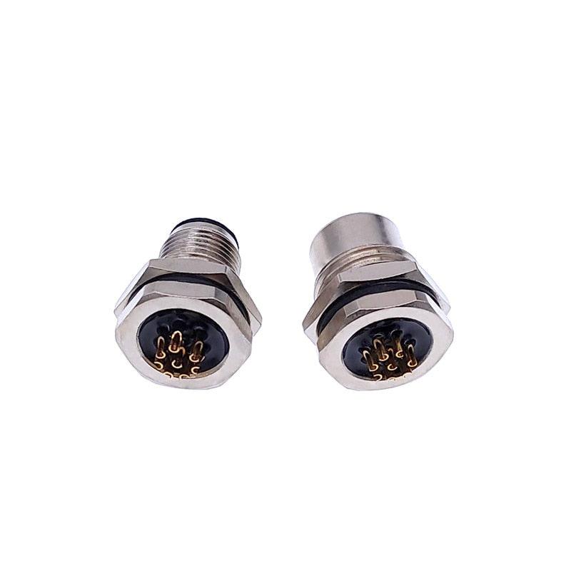 Front nut flange socket 3/4/5/8pin M1216 screw threaded male female sensor connector.