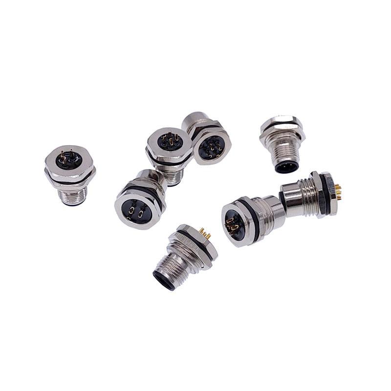 Front nut flange socket 3/4/5/8pin M1216 screw threaded male female sensor connector.