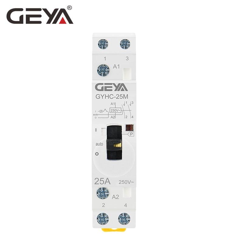 GEYA Manual Control Household Contactor Din Rail Type Modular Contactor 2P 16A 20A 25A 2NO or 2NC 220V.