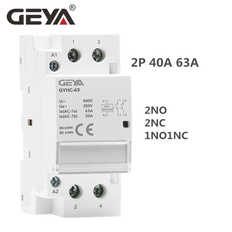 GEYA Modular Contactor 2P 40A 63A 2NO or 2NC or 1NO1NC DIN Rail Mounting AC220V 230V Automatic.
