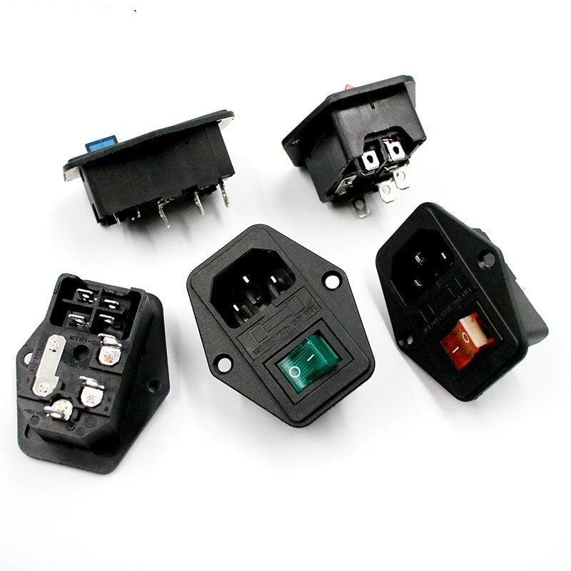 High quality Black Red 10A AC 250V 3 Terminal Power Socket with Fuse Holder Rocker Switch NEW AC Power Cord Inlet Plug Socket.