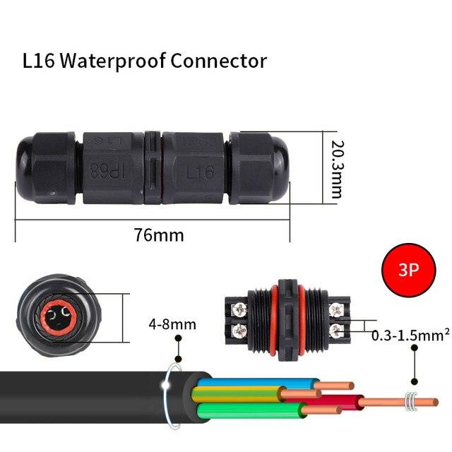 IP68 Waterproof Connector I-Type L16 2/3 Pin Electrical Terminal Adaptor Wire Connector.