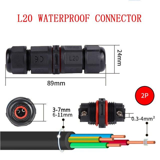 IP68 Waterproof Connector I-Type L20 2/3/4 Pin Electrical Terminal Adapter Wire Connector.
