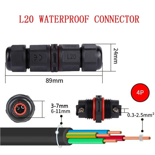 IP68 Waterproof Connector I-Type L20 2/3/4 Pin Electrical Terminal Adapter Wire Connector.