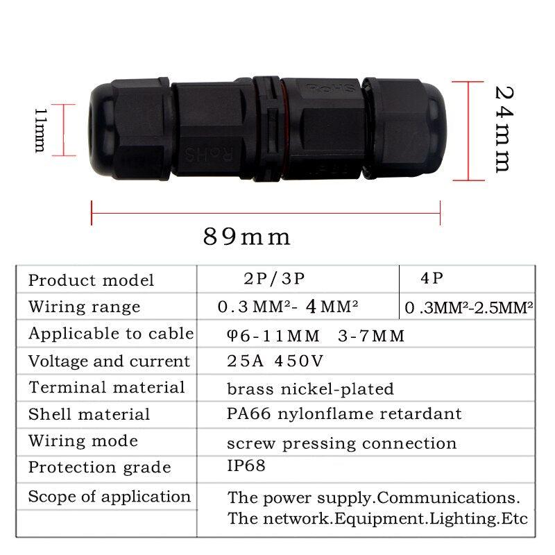 IP68 Waterproof Connector I-Type L20 2/3/4 Pin Electrical Terminal Adapter Wire Connector.
