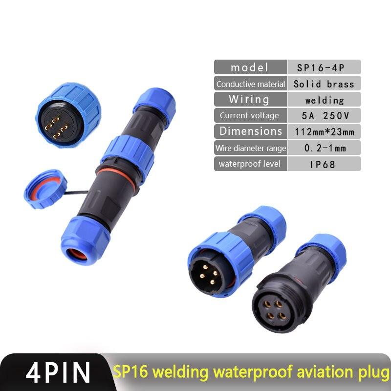 IP68 Waterproof Connector SP16 Male Plug and Female Socket 2/3/4/5/7/9pin Optional.sp16 connector,waterproof aviation sp16