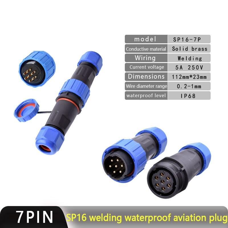 IP68 Waterproof Connector SP16 Male Plug and Female Socket 2/3/4/5/7/9pin Optional.sp16 connector,waterproof aviation sp16