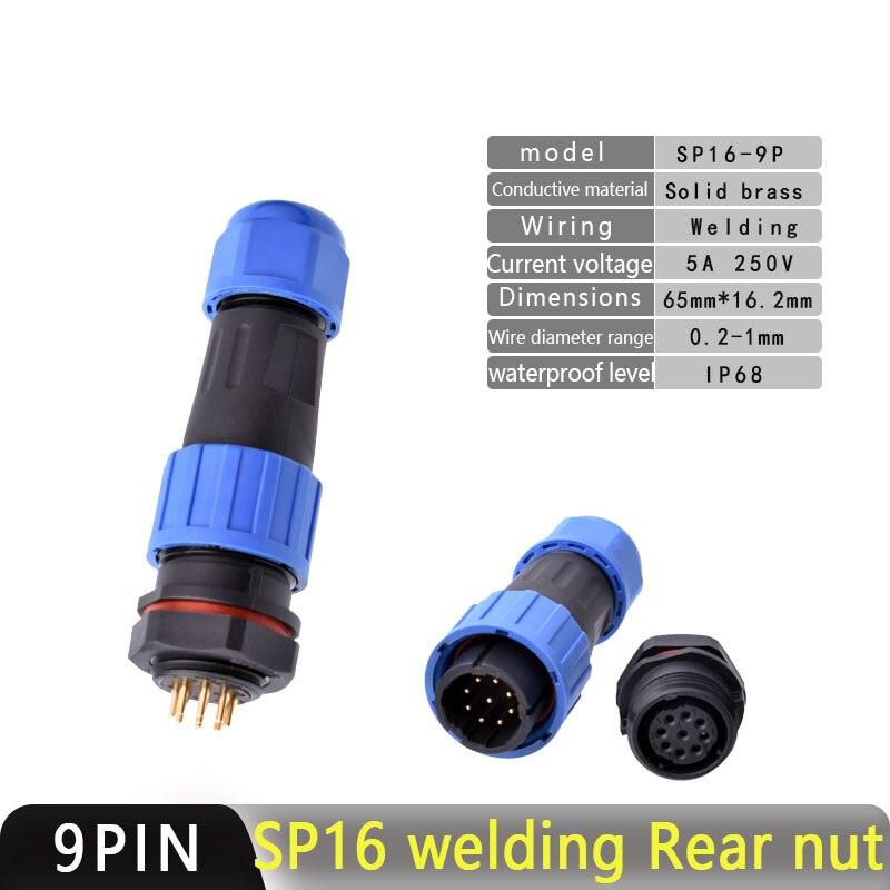 IP68 Waterproof Connector SP16 Male Plug and Female Socket 2/3/4/5/7/9pin Optional.sp16 connector,waterproof aviation sp16