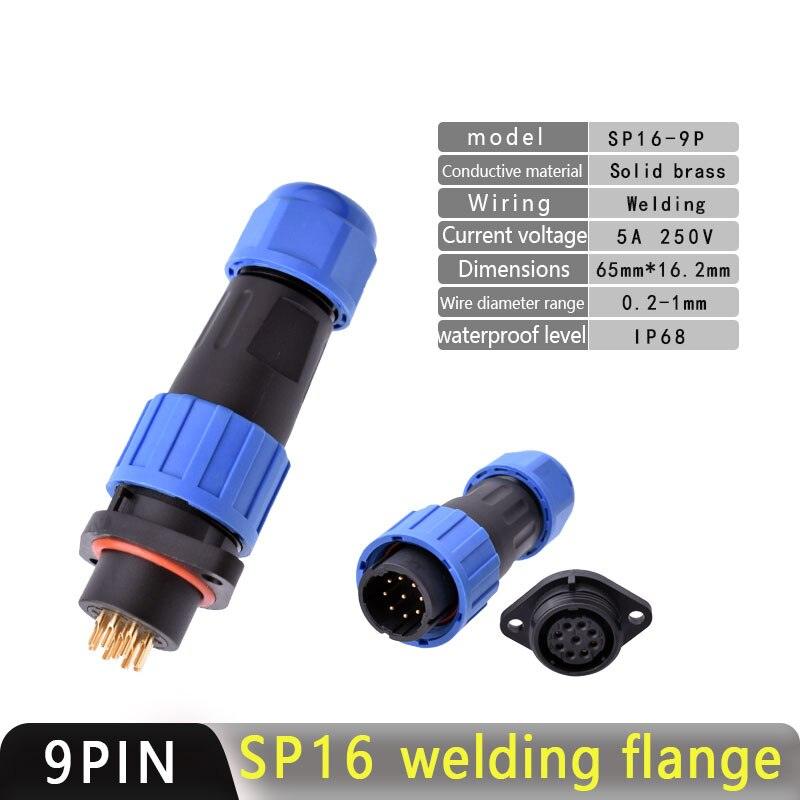 IP68 Waterproof Connector SP16 Male Plug and Female Socket 2/3/4/5/7/9pin Optional.sp16 connector,waterproof aviation sp16