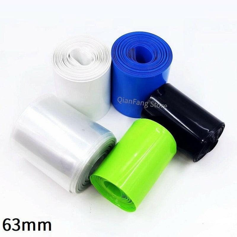 PVC Heat Shrink Tube 63mm Width Blue Clear Shrinkable Cable Sleeve Sheath Pack Cover for 18650 Lithium Battery Film Wrap.
