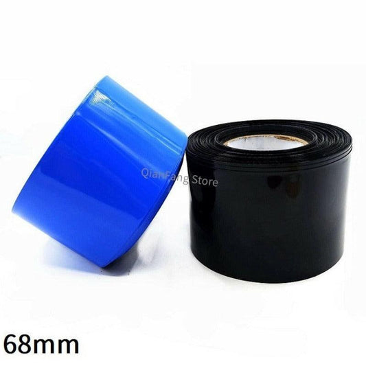 PVC Heat Shrink Tube 68mm Width Blue Black Shrinkable Cable Sleeve Sheath Pack Cover for 18650 Lithium Battery Film Wrap.