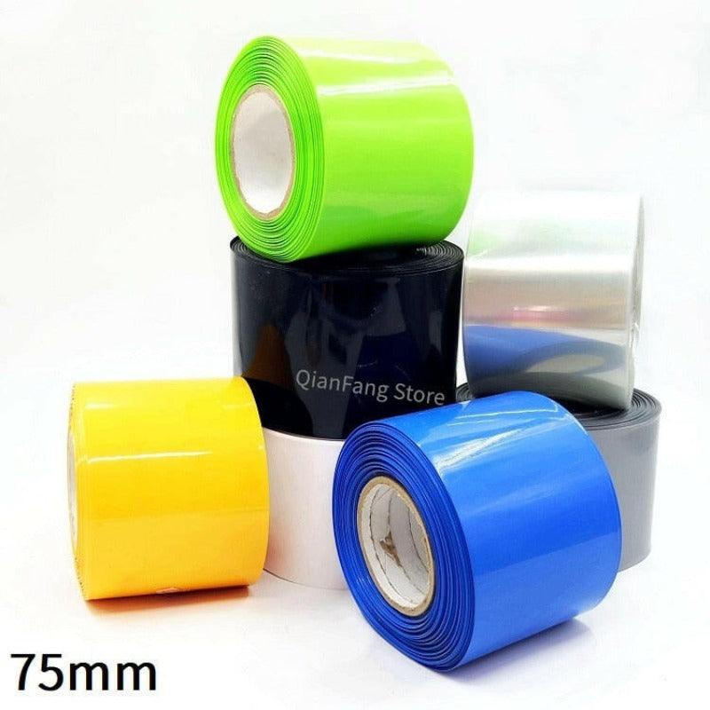 PVC Heat Shrink Tube 75mm Width Blue Black Multicolor Shrinkable Cable Sleeve Sheath Pack Cover 18650 Lithium Battery Film Wrap.