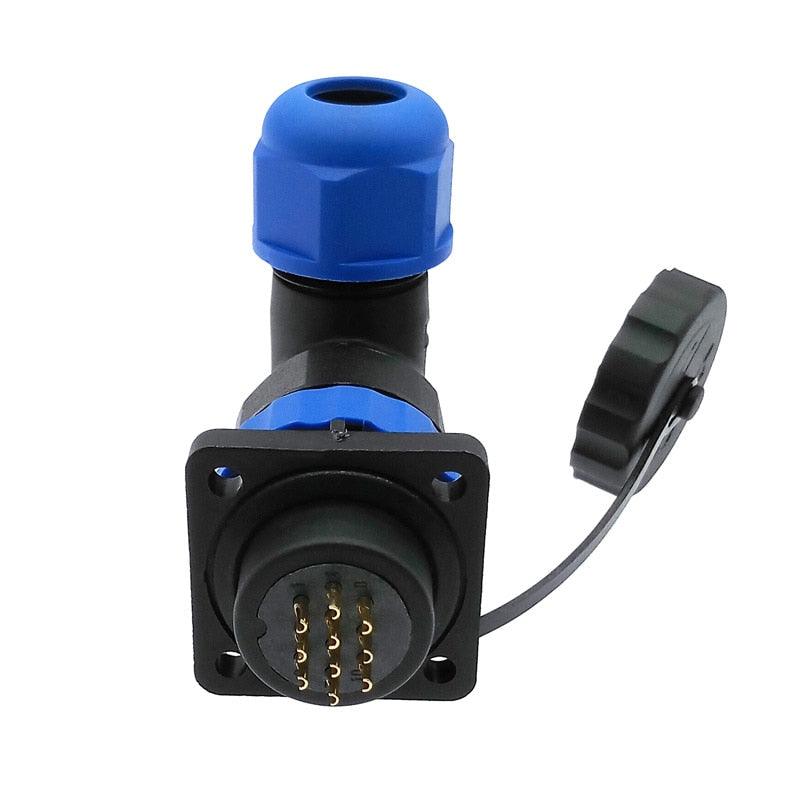 SP20 waterproof connector 1/2/3/4/5/6/7/8/9/10/12/14 pin IP68 angle connectors 90 degree elbow flange socket.