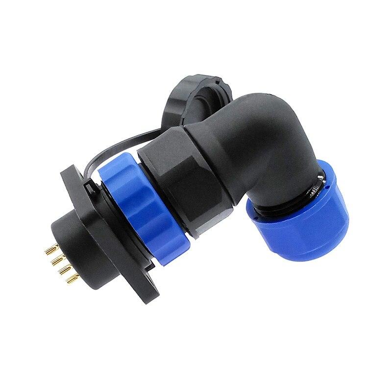 SP20 waterproof connector 1/2/3/4/5/6/7/8/9/10/12/14 pin IP68 angle connectors 90 degree elbow flange socket.