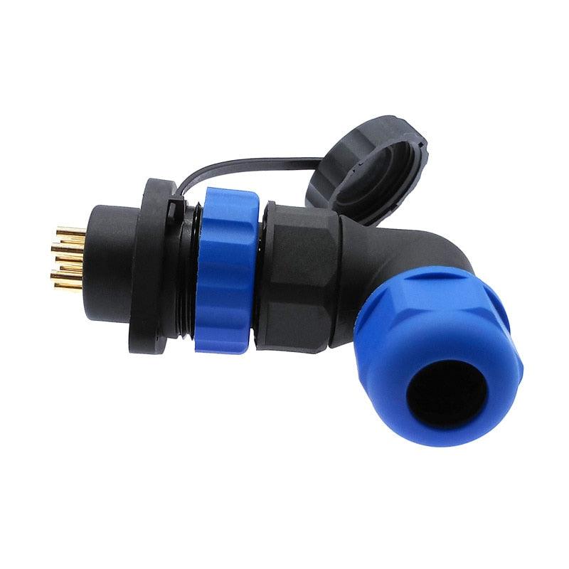 SP20 waterproof IP68 connector 2 hole flange socket angle connectors 1pin 2/3/4/5/6/7/8/9/12/14Pin 90 degree elbow.