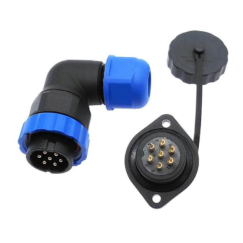 SP20 waterproof IP68 connector 2 hole flange socket angle connectors 1pin 2/3/4/5/6/7/8/9/12/14Pin 90 degree elbow.